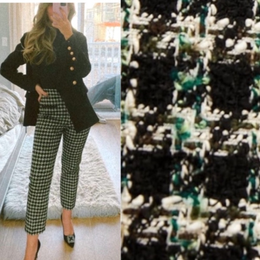 ZARA HOUNDSTOOTH PLAID PATTERN TEXTURED PANTS